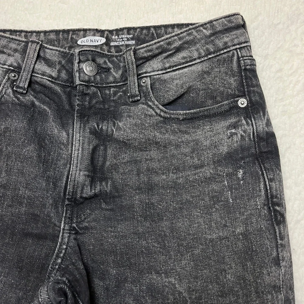 Old Navy Jeans‎ Womens 4 Black OG Straight High Rise Blackberry Distressed Denim